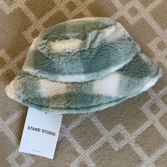 NWT Stand Studio Wera Sherpa Bucket Hat Mint Plaid Faux Fur Cozy Holiday Gift OS main image 5